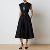 Elegant Solid Spliced Lace Up Slimming O-Neck Sleeveless High Waist Midi Dress