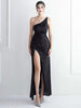 Elegant Spaghetti Strap Backless Diagonal collar Sequin Maxi Dress