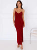 Elegant Spaghetti Strap Ruffle Lace-up Sleeveless Backless Split Bodycon Maxi Dress