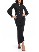 Elegant Spliced Single Breasted O Neck Long Sleeves Patchwork Folds Dress