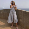 Elegant Square Collar Puff Sleeve Floral Printed Long Maxi Dresses