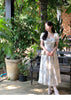 Elegant Square Collar Ruffles A-line Prom Vintage Floral Chiffon Midi Dresses