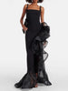 Elegant Square Neck Sleeveless Patchwork Mesh Tunic Maxi Dresses