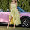 Elegant Square Neck Sleeveless Patchwork Ruffles Spliced Mesh Maxi Dress
