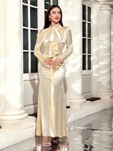 Elegant Stand Collar Hollow Out Ruffle Design Long Dress