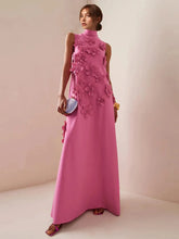 Elegant Standing Neck Sleeveless 3D Flower Birthday Party Maxi Dress