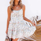 Elegant Strap Print Ruffles Party Mini Dress