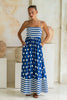 Elegant Strap Swing High Waist Printed Strap A-line Maxi Dress