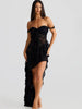 Elegant Strapless Sheer Ruffle Backless Lace Up Dress