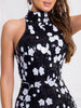 Elegant Stretch High Neck Floral Sequined Sleeveless Long Party Evening Maxi Dress