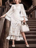 Elegant Tassel Embroidery Split Patchwork High Waist Midi Dress