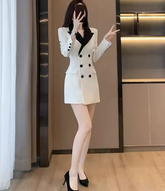Elegant Temperament Long-sleeved Waisted Suit Slim Skirt Blazer Dress