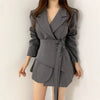 Elegant Thin Irregular A-line Short Double Belt Suit Coat Blazer Dress