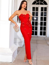 Elegant Three-Dimensional Flower Design Bodycon Maxi Dress