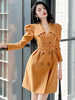 Elegant Turn-Down Collar Double Breasted Slim Belt Blazer Dress