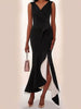 Elegant V-Neck Sleeveless Ruffle Split-Joint Birthday Maxi Dress