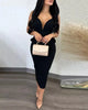 Elegant V-neck Backless Bowknot Ruffles Bodycon Midi Dress