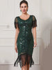 Elegant Vintage Mesh Sequin Rhinestone Bodycon Midi Prom Dresses