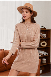 Elegant solid long sleeve midi dress