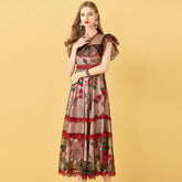 Embroidery Patchwork Vintage Beach Midi Dresses