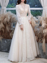 Evening Jewel Neck Lace Sequined Floor-Length Party Dresses