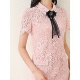 Designer Crystal Bow Lace Elegant Party Dresses