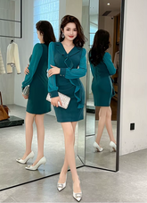 Elegant Style Formal Office Ruffle V-Neck Slim Mini Short Pencil Dresses