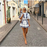 Floral Print Ruffles Mock Neck Puff Half Sleeve Single Breasted Mini Dress