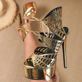 Golden Round Toed Exposed Toes Gladiator Sandals Super High Heel