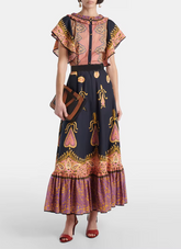 Loose Spliced Lace Up Round Neck Sleeveless Patchwork Printing Dress