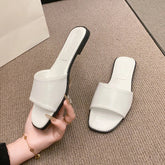 Minimalist Single Band Slide Sandals Solid Color Slippers Outdoor Sandy Beach Open Toe Flat Shoes