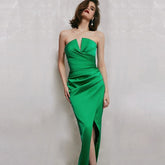 Off Shoulder Strapless Split Ruched Party Dress
