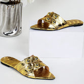 Pointed Toe Metal Decoration Flat Sandals 43 Large Size Open-toe Sandals Comfortable Non-slip Vacation Beach Shoes