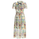 Runway Stand Collar Pattern Print High Waist Dress