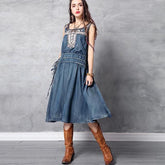 Sleeveless Denim Embroidery Dresses