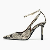 Snake Print Design Pumps Pointed-Toe Ankle Strap High Heel