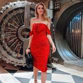 Solid Color Off-the-shoulder Dress