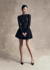 Solid Hollow Out Slimming O Neck Long Sleeve High Waist Temperament Dresses