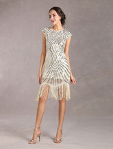 Sequined Solid Sleeveless Halloween Flapper Dress