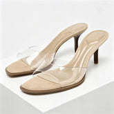 Transparent Pvc Wide Strap Mules Slippers Pointed Toe Thin Heel