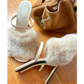Fur Slippers Peep Toe Gladiator Sandals Dress Pumps Wedge Shoes