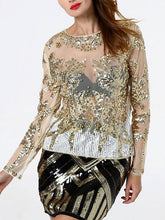 Flapper Sequin Pearl Sheer Long Sleeve