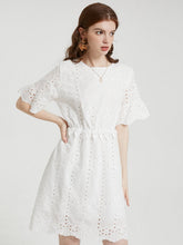 Floral Lace Embroidery Hollow Short Sleeve Casual Dress