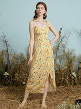 Floral Print Knotted Strap Backless Slit Hem Midi Dress