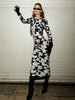 Floral-Print Long Sleeve Jacquard Top Midi Bandage Skirt Suits Two Piece Set