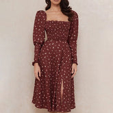 Floral Print Puff Long Sleeve Midi Dress