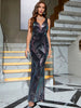 Elegance Flower Deep V-Neck Floor-Length Sleeveless Sequin Prom Dress