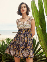 Flower Paisley Print Off Shoulder Tie Back Bohemian Mini Dress