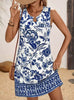 Flower Pattern Metal Decoration Round Neck Cotton Silk Mini Dress