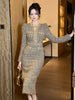 Formal Vintage Tweed Hollow O-Neck Slim Midi Pencil Dress